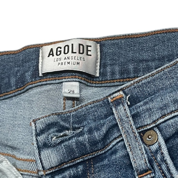 AGOLDE Women's Sophie High Rise Skinny Crop Medium Wash Blue Distressed Size 29 - Picture 4 of 6